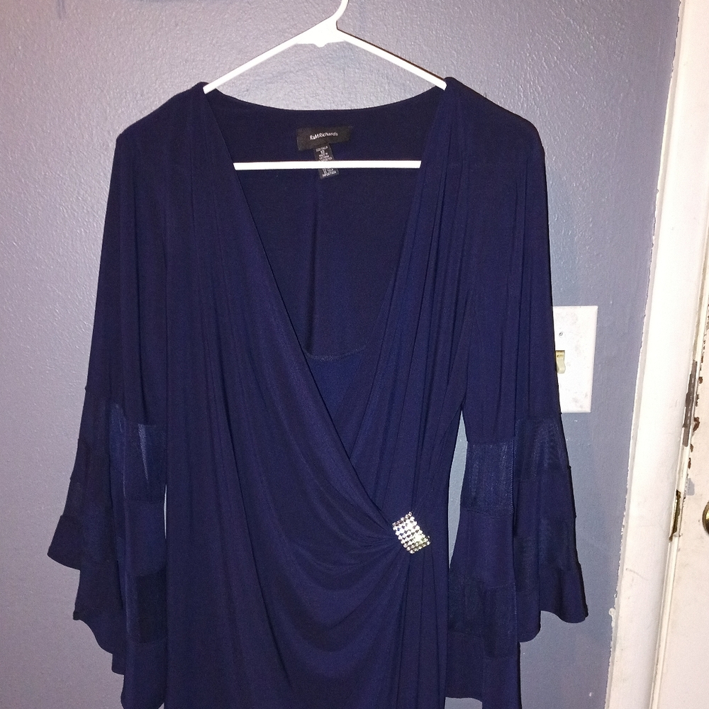 Connected Apparel Elegant Navy Dress with Rhinestone Detail